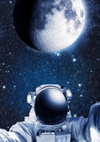 Fototapeta Kosmos - Astronaut in outer space, Moon in the background - Some elements of this image furnished by NASA