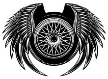 Vector Monochrome Pattern With Wheel And Wings.