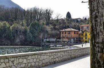 Wall Mural - Mergozzo, Piedmont, Italy. March 2019. View of the village