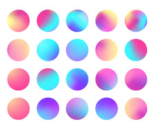 Rounded Holographic Gradient Sphere Set. Gradient Colorful Sphere In Trendy Style. Multicolor Round Buttons Or Vivid Color Spheres Flat Set. Vector Illustration 10 Eps