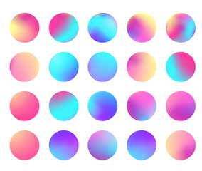 Poster - Rounded holographic gradient sphere set. Gradient colorful sphere in trendy style. Multicolor round buttons or vivid color spheres flat set. Vector illustration 10 eps
