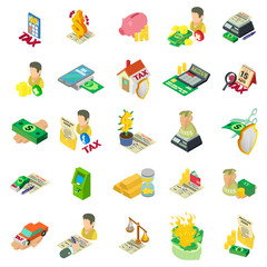 Poster - Tax icons set. Isometric set of 25 tax vector icons for web isolated on white background
