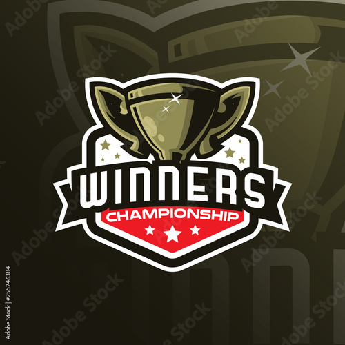 Trophy Vector Mascot Logo Design With Modern Illustration Concept Style For Badge Emblem And Tshirt Printing Trophy Badge Illustration For Sport Team Buy This Stock Vector And Explore Similar Vectors At