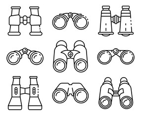 Poster - Binoculars icons set. Outline set of binoculars vector icons for web design isolated on white background