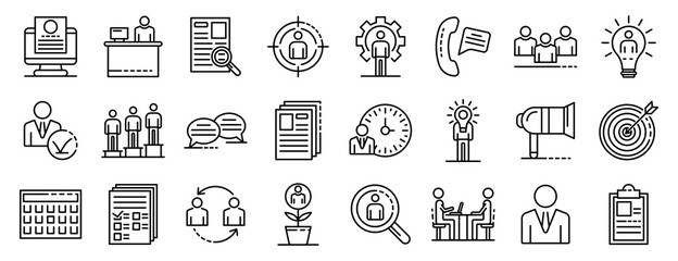 Poster - recruitment icons set. outline set of recruitment vector icons for web design isolated on white back
