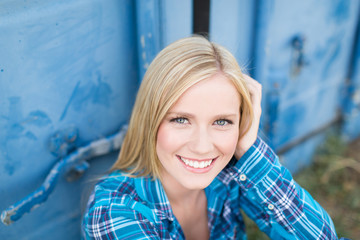 Beautiful blue eyed model smiling