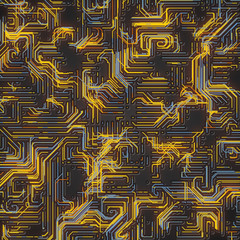 Fototapete - Digital yellow colored lines abstract background. Modern covers design with geometric pattern. 3d rendering