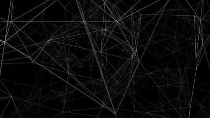 White lines, plexus abstract background 3D rendering. Digital geometric triangles on black background. 