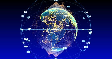 Poster - Digital data globe - abstract scientific technology data network surrounding planet earth conveying connectivity, complexity and data flood of modern digital age