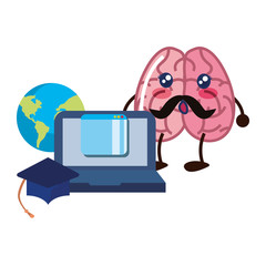 Wall Mural - brain cartoon laptop education