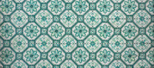 Ornate Brightly Colored Portugese Tile Texture In Green And White