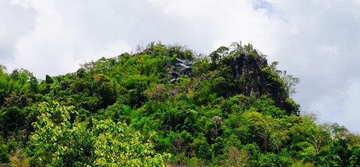 The road route that has two sides, is a green tree and beautiful nature. The road will be imported into the forest area in Thailand.