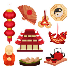 Wall Mural - China set. Oriental culture and traditions. Vector illustration.