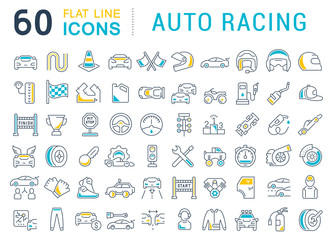 Poster - Set Vector Line Icons of Auto Racing.