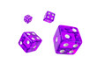 Four purple dice isolated on white. Glass dices fly in the air with a perspective.