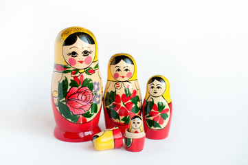 set of matryoshka of 5 pieces on a white background 