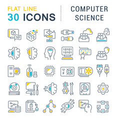 Wall Mural - set vector line icons of computer science.