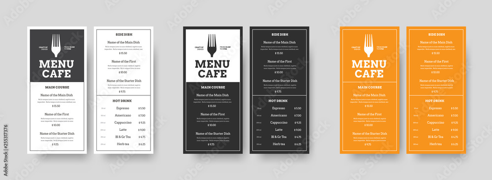 Set of vector menu Format DL restaurants and cafes with an outer stroke and blocks for text. - obrazy, fototapety, plakaty 
