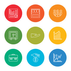 Poster - outline stroke profits, education, briefcase, growth, healthcare, safebox, worldwide, market, profit