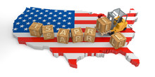 April 15 Wooden Block Text Of USA Map. 3D Rendering