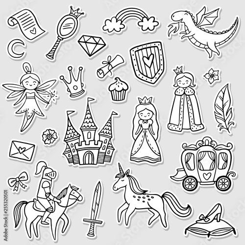 set of a fashion fairy tale and magic objects isolated on