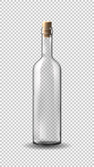 Empty realistic wine bottle isolated on transparent background. Vector illustration with transparent glass bottle.