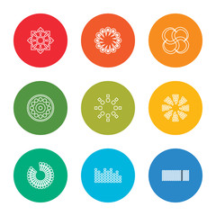 Poster - outline stroke loading, loading, loading, vector line icons set on rounded colorful shapes