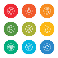 Poster - outline stroke sad, happy, laughing, shocked, happy, in love, sad, sick, wink, vector line icons set