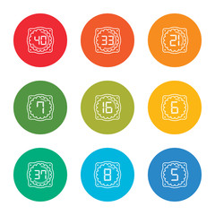 Poster - outline stroke time, time, time, vector line icons set on rounded colorful shapes