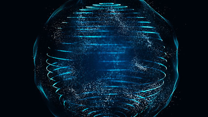 Poster - Futuristic blue sphere. The orbital motion of the planet. Abstract space banner. Abstract 3d grid design. Technology style. 3D rendering.
