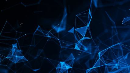 Poster - Abstract connection of dots and lines. Distribution of triangular shapes in space. Network connection structure. 3D rendering.