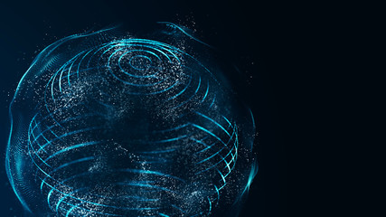Poster - Futuristic blue sphere. The orbital motion of the planet. Abstract space banner. Abstract 3d grid design. Technology style. 3D rendering.
