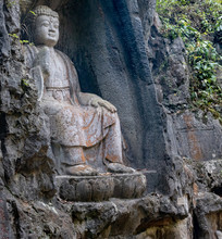 Stone Buddha Statue Of Lingyin Temple In Hangzhou City