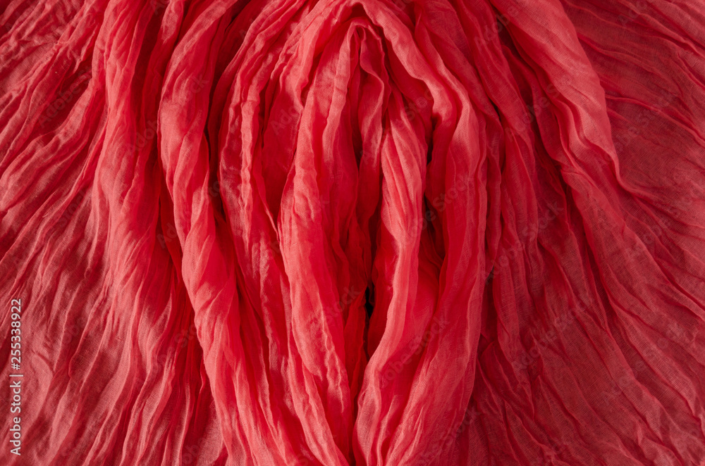 Textile background. Living Coral scarf. - obrazy, fototapety, plakaty 