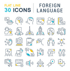 Sticker - Set Vector Line Icons of Foreign Language.