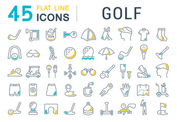 Sticker - Set Vector Line Icons of Golf.