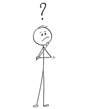 Cartoon Stick Figure Drawing Conceptual Illustration Of Man Or Businessman Thinking About Problem Solution Or Strategy.
