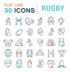 Sticker - Set Vector Line Icons of Rugby.