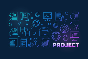 Poster - project vector colorful outline illustration or banner on dark background