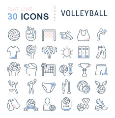 Canvas Print - Set Vector Line Icons of Volleyball.