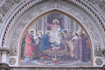 Christ Enthroned with Mary and St. John the Baptist Main Portal of Cattedrale di Santa Maria del Fiore, Florence, Italy