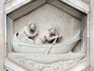 Wall Mural - Allegory of navigation from the workshop of Andrea Pisano, Relief on Giotto Campanile of Cattedrale di Santa Maria del Fiore (Cathedral of Saint Mary of the Flower), Florence, Italy