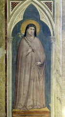 Wall Mural - Saint Clare of Assisi holding a lily, fresco by Giotto di Bondone in Basilica di Santa Croce (Basilica of the Holy Cross) - famous Franciscan church in Florence, Italy