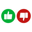 Thumb up thunb down green and red color white background internet symbol good or bad work. Flat design EPS10