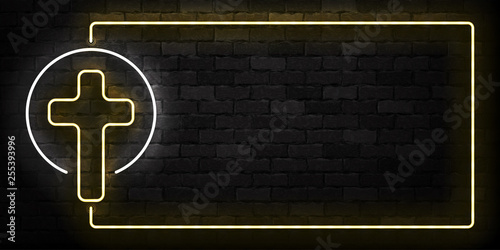 Cuadros en Lienzo Vector realistic isolated neon sign of Cross frame logo for template decoration and layout covering on the wall background