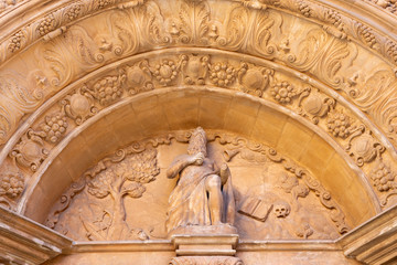 Wall Mural - PALMA DE MALLORCA, SPAIN - JANUARY 27, 2019: The detail from portal of church Iglesia San Jeronimo from 14. cent.