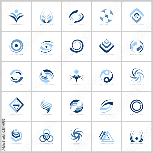Design elements in blue colors. Abstract icons set.