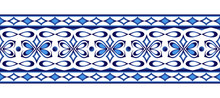 Ceramic Tile Border Pattern. Islamic, Indian, Arabic Motifs. Damask Border Seamless Pattern. Porcelain Ethnic Bohemian Background.
