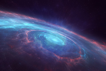 Wall Mural - universe with a spiral spinning galaxy in the center