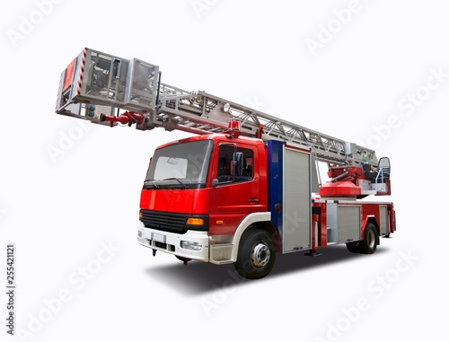 Photographie Fire truck crane isolated on white